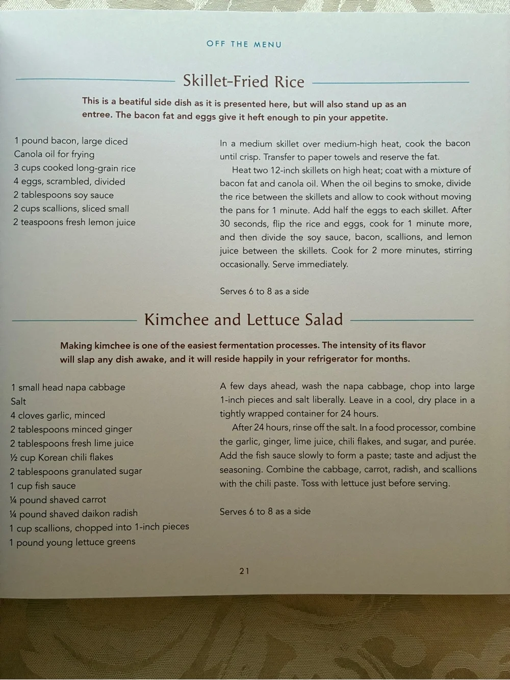Off the Menu: Staff Meals from America’s Top Restaurants Hardcover Cookbook